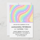 Two Groovy Retro Pastel Rainbow 2nd Birthday Einladung (Vorderseite)