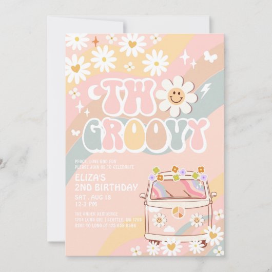 TWO Groovy Van 2. Pastel Groovy Birthday Einladung (Vorderseite)