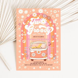 TWO Groovy Van Daisy Hippie 70er 2. Geburtstag Einladung