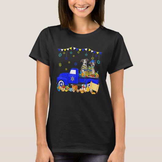 Two Hanukkah Whippets On Pickup Truck With Menorah T-Shirt (Vorderseite)