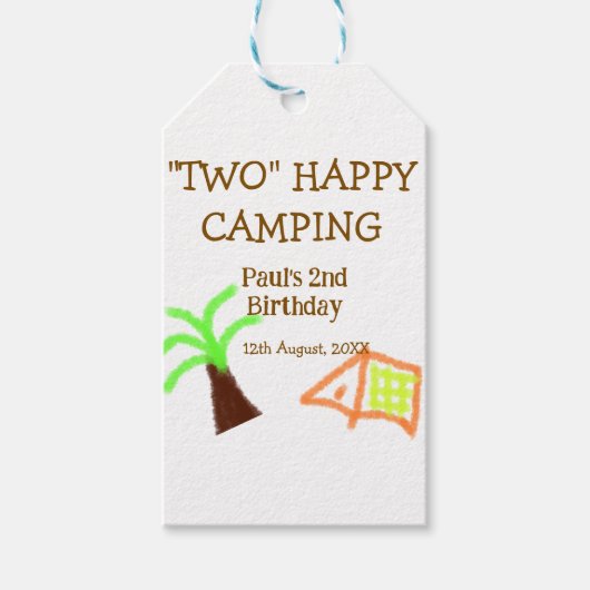 Two happy camping 2nd birthday tree camp kids geschenkanhänger (Vorderseite)