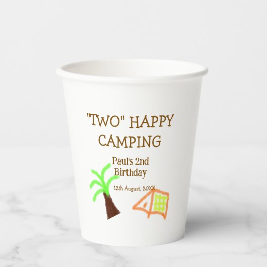 Two happy camping 2nd birthday tree camp kids pappbecher (Vorderseite)