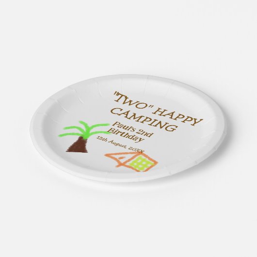 Two happy camping 2nd birthday tree camp kids pappteller (Schrägansicht)