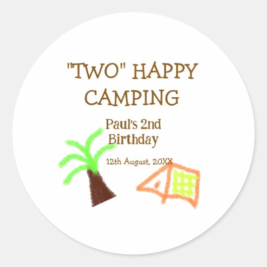 Two happy camping 2nd birthday tree camp kids runder aufkleber (Vorderseite)