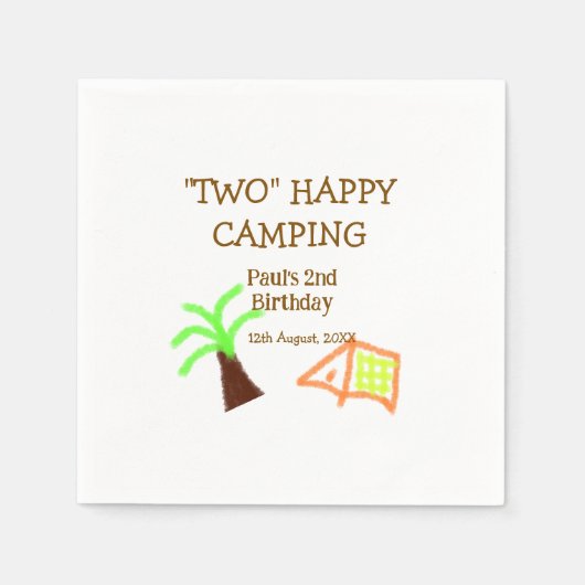 Two happy camping 2nd birthday tree camp kids serviette (Vorderseite)