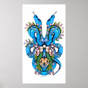 Two Headed Blue snake Poster Print