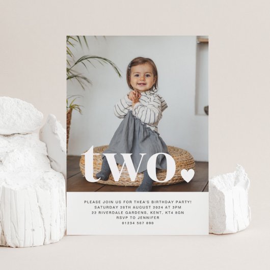 Two Heart Foto Erster Geburtstag Einladung