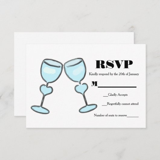 Two Heart Wine Glasses Brautparty Wedding RSVP (Vorne/Hinten)