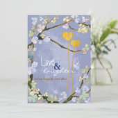 Two Hearts Blue Wedding Probe Dinner Einladung (Stehend Vorderseite)