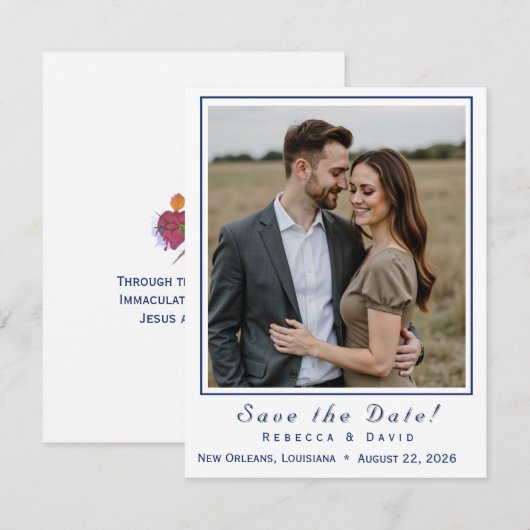 Two Hearts Catholic Flat Save The Date Card (Vorne/Hinten)