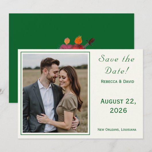 Two Hearts Catholic Flat Save The Date Card (Vorne/Hinten)