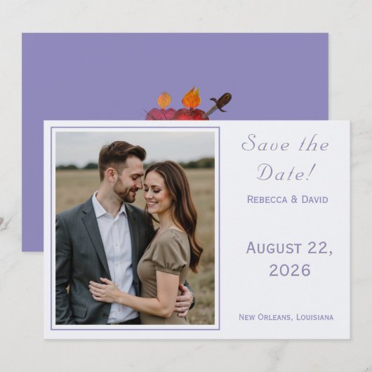 Two Hearts Catholic Flat Save The Date Card (Vorne/Hinten)