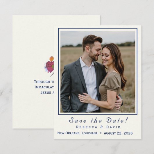 Two Hearts Catholic Flat Save The Date Card (Vorne/Hinten)