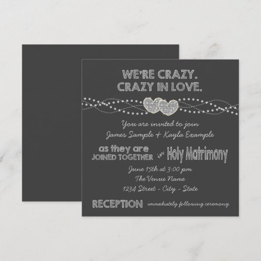 Two Hearts Chalkboard Wedding Einladung (Vorne/Hinten)