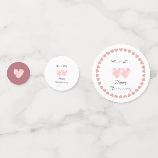 Two Hearts Happy Jubiläum auf Rose Gold & White Konfetti (Vorderseiten)