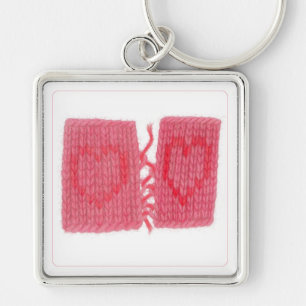 TWO HEARTS KNIT Premium Quadratischer Schlüsselanh Schlüsselanhänger
