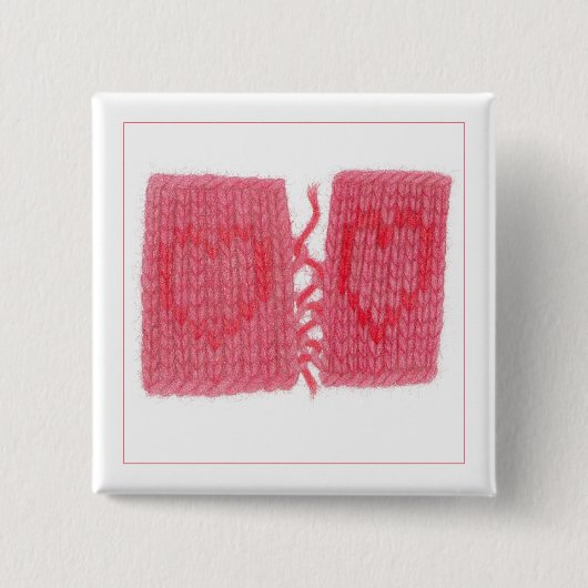 TWO HEARTS KNIT Quadratischer Pin-Button Button (Vorderseite)