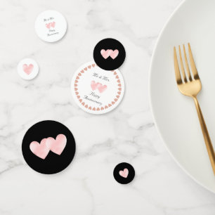 Two Hearts on Black & White Wedding Anniversary Co Konfetti