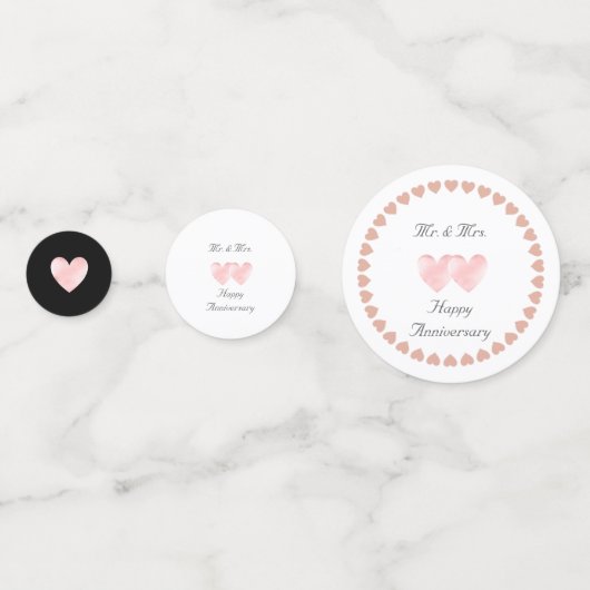 Two Hearts on Black & White Wedding Anniversary Co Konfetti (Vorderseiten)