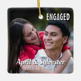 Two Hearts One Love Personalized Engagement Photo  Keramikornament