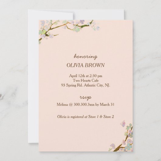 Two Hearts Spring Brautparty Einladung (Rückseite)