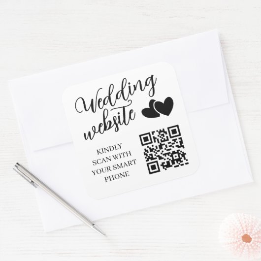 Two Hearts Wedding Website QR Code Quadratischer Aufkleber (Umschlag)