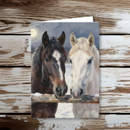 Two Horses on a Snowy Farm | Happy Birthday Karte