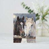 Two Horses on a Snowy Farm | Keeping in Touch Postkarte (Stehend Vorderseite)