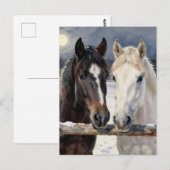 Two Horses on a Snowy Farm | Keeping in Touch Postkarte (Vorne/Hinten)