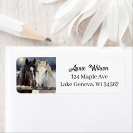 Two Horses on a Snowy Farm | Personalized