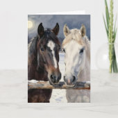 Two Horses on a Snowy Farm | Thinking About You Karte (Vorderseite)