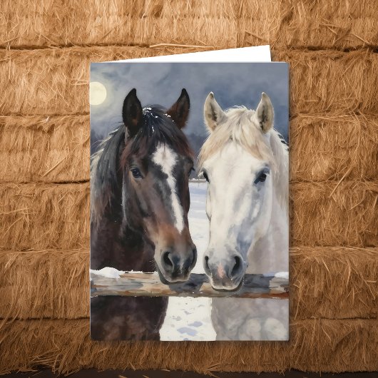 Two Horses on a Snowy Farm | Thinking About You Karte