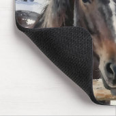 Two Horses on a Snowy Farm Under the Moon Mousepad (Ecke)