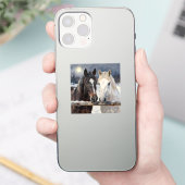 Two Horses on a Snowy Farm under the Moonlight  Aufkleber (Telefon)