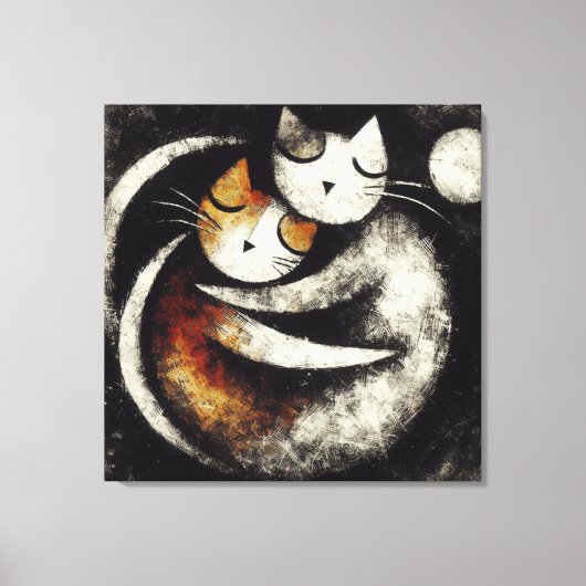 Two Hugging Cats Canvas Print – Chagall-Inspired  Leinwanddruck (Vorderseite)