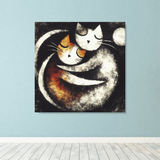  Two Hugging Cats Canvas Print – Chagall-Inspired  Leinwanddruck (Insitu (Holzboden))