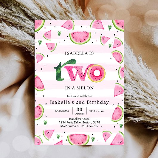Two In A Melon Watermelon 2nd Birthday Invitation Einladung