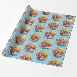Two jumping cartoon dolphin geschenkpapier