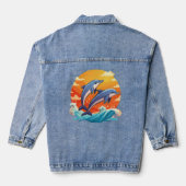 Two jumping cartoon dolphin jeansjacke (Rückseite)