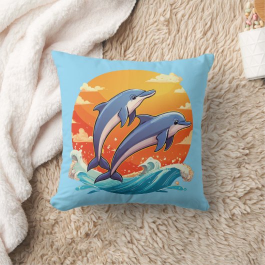 Two jumping cartoon dolphin kissen (Decke)