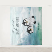 Two Liebenswürdiger Penguins Baby Shower Backdrop Wandteppich (Vorderseite)