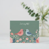 Two Little Birds and Flowers Postkarte (Stehend Vorderseite)