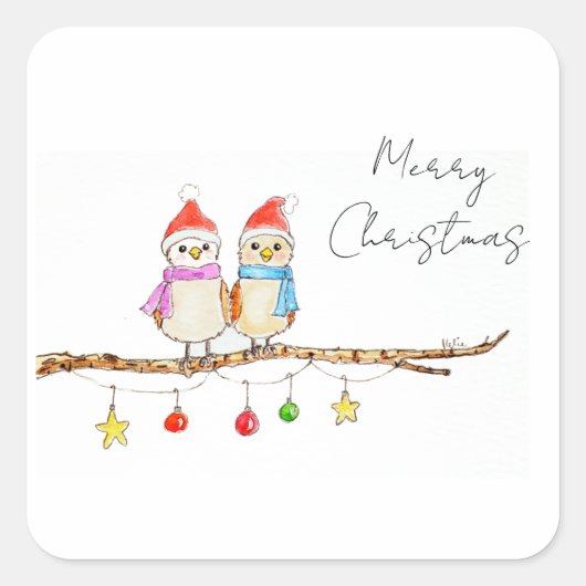 Two Little Birds Quadratischer Aufkleber (Vorderseite)