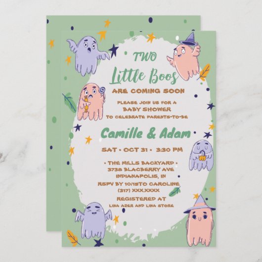 Two little boos boy, girl halloween baby shower einladung (Vorne/Hinten)