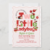 Two Little Ladybugs Birthday Invitation – Twins 2n Einladung (Vorderseite)