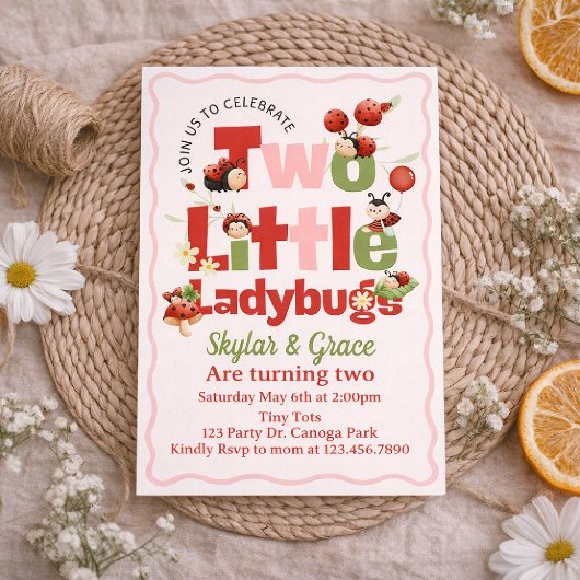 Two Little Ladybugs Birthday Invitation – Twins 2n Einladung