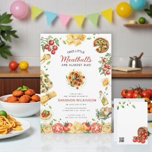 Two Little Meatballs Pasta Baby Shower QR-Code Einladung