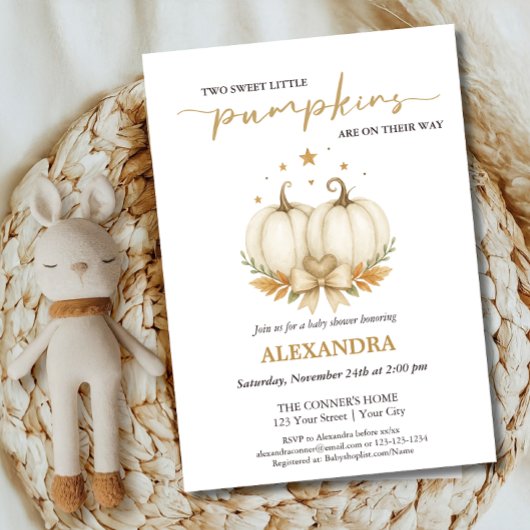 Two Little Pumpkins Boho Chic Twin Baby Shower Einladung