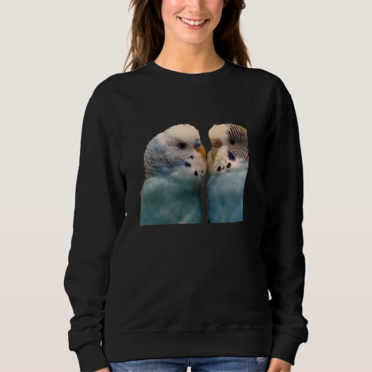 Two Love Budgies – Cute Blue Parakeets on Red Back Sweatshirt (Vorderseite)