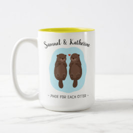 Two Lovely Cute Otters Custom Name Valentine's Day Zweifarbige Tasse